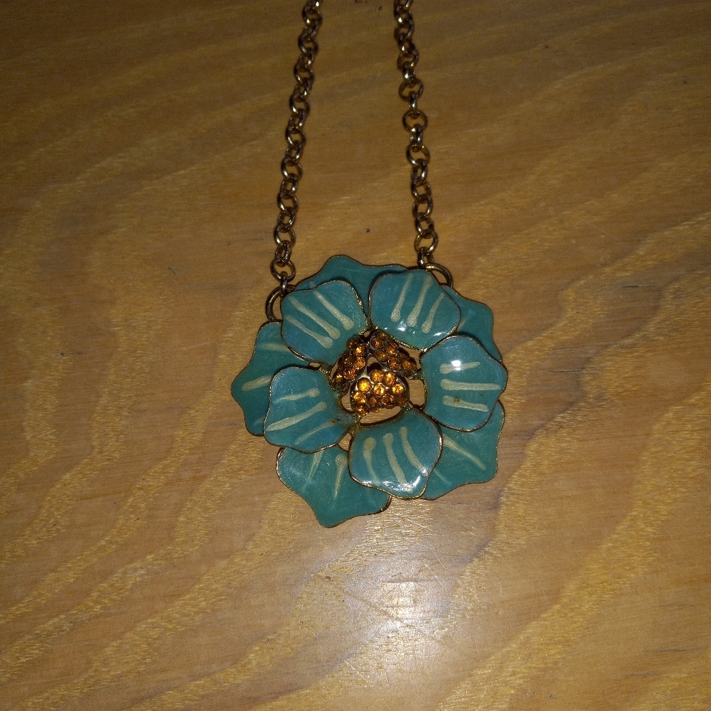 Vintage Coldwater Creek Pendant Flower Opera Necklace 30" long